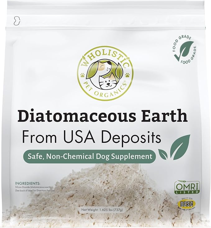 Wholistic Pet Organics Diatomaceous Earth - Food Grade for Dogs & Cats - 26 Oz - Multi Use Powder - Pet Safe Non-Chemical Freshwater Sourced Silica Supports Overall Health - Freshly Made in USA
