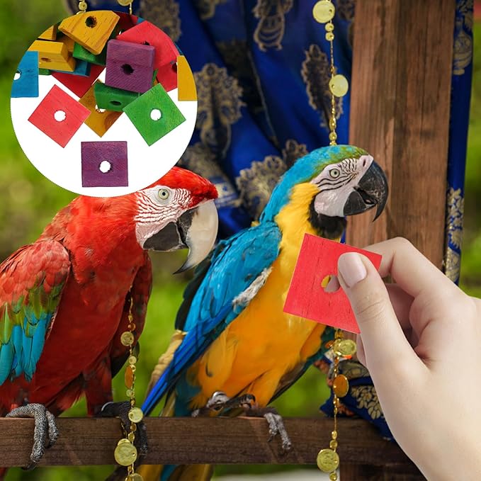 Parrot Toys 100 Pcs Wooden Blocks Bird Chewing Trim Beak Foot Craft Cage Part Mini Wood Chip Charms DIY Playing Chewing Shredding Mixed Large Bird Toys