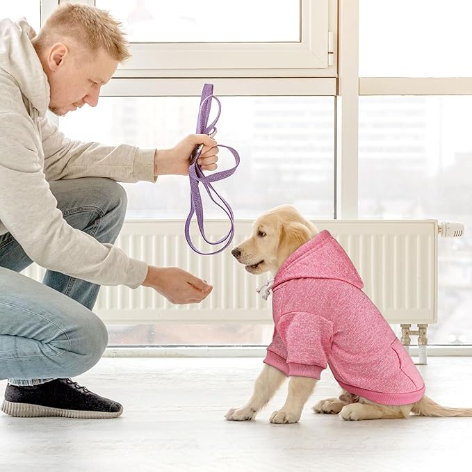 Dog Sweaters for Small Dogs Dog Hoodie Fleece Soft Pet Clothes Sweatshirt with Pocket Pet Hoodie for Small Dogs Puppy Sweater(Pink&S)
