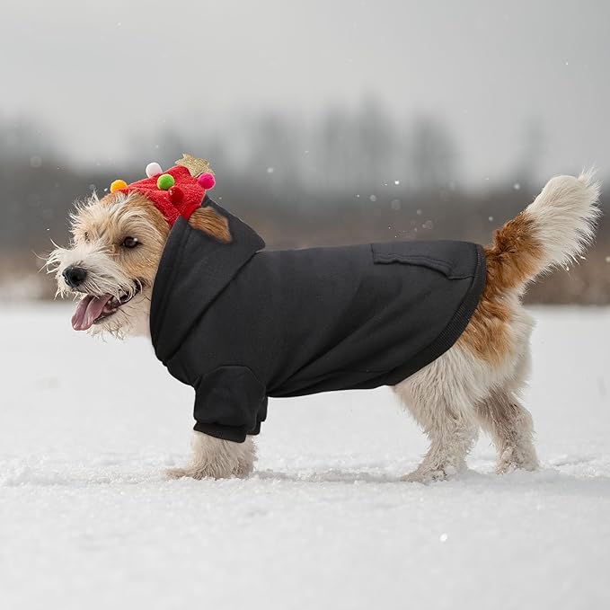 Dog Sweaters for Small Dogs Dog Hoodie Pet Sweater Soft Solid Brushed Fleece Pet Clothes Hoodie Sweatshirt with Pocket(Black-S)