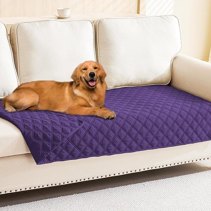 Smiry Waterproof Dog Bed Cover Pet Blanket, Soft Washable Dog Blanket for Furniture Bed Couch Sofa Reversible, Checkered (30"x70", Purple/Purple)