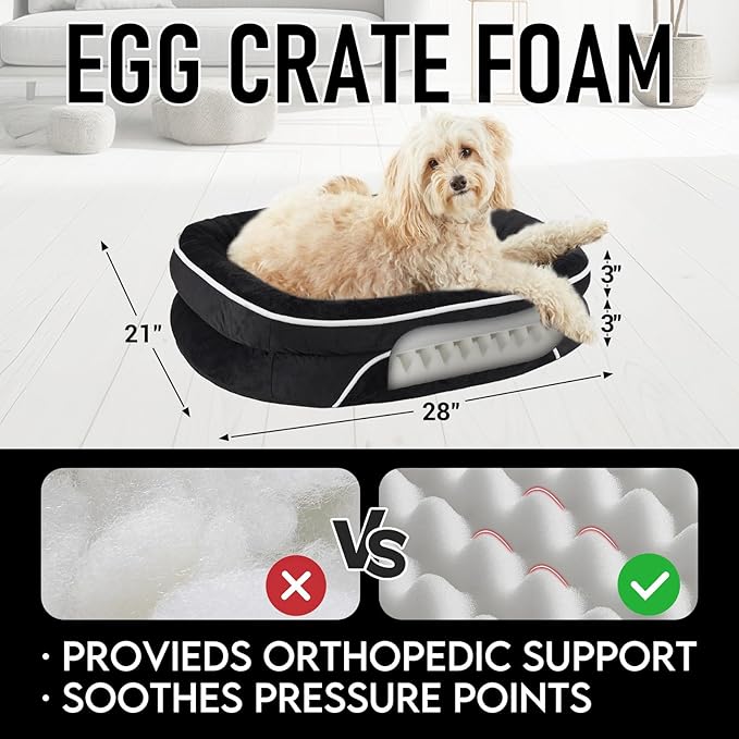 OhGeni Orthopedic Dog Couch Pet Sofa Medium Sized Cat Beds with Comfort Foam Support, Soft Comfortable Fabric, Machine Washable Waterproof Removable Cover, 28-Inch (Black)