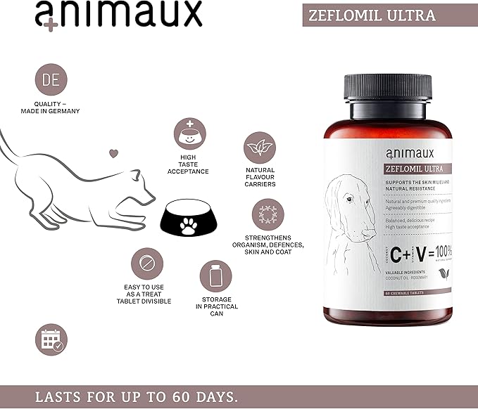 animaux - Zeflomil Ultra for Dogs I Support of The Natural Skin Barrier I Rosemary & Coconut Oil I Vegetable Chewing Tablets
