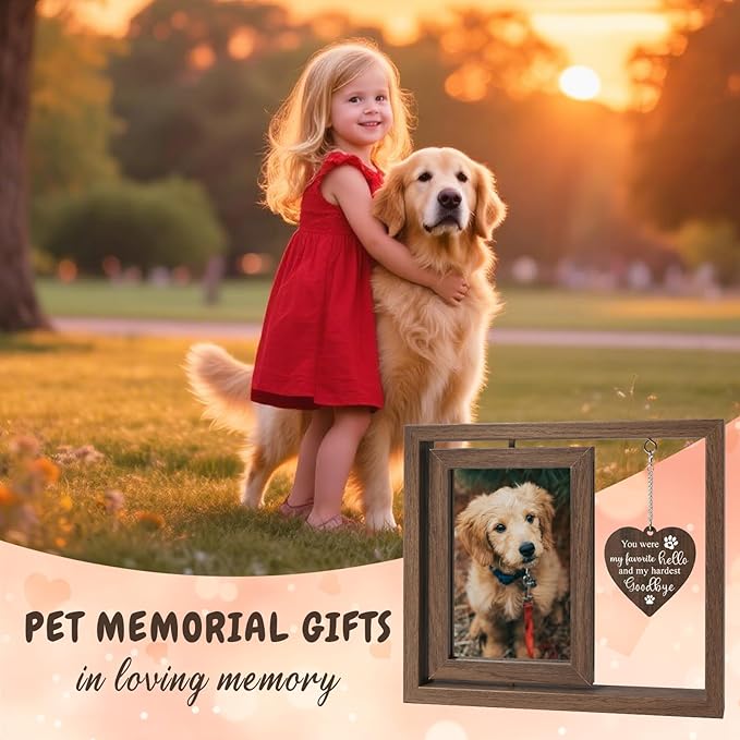 Dog Memorial Gifts for Loss of Dogs, Rotating Wooden Dog Memorial Frame for 4x6 Photo, Pet Loss Sympathy Remember Gift for Dogs and Cats