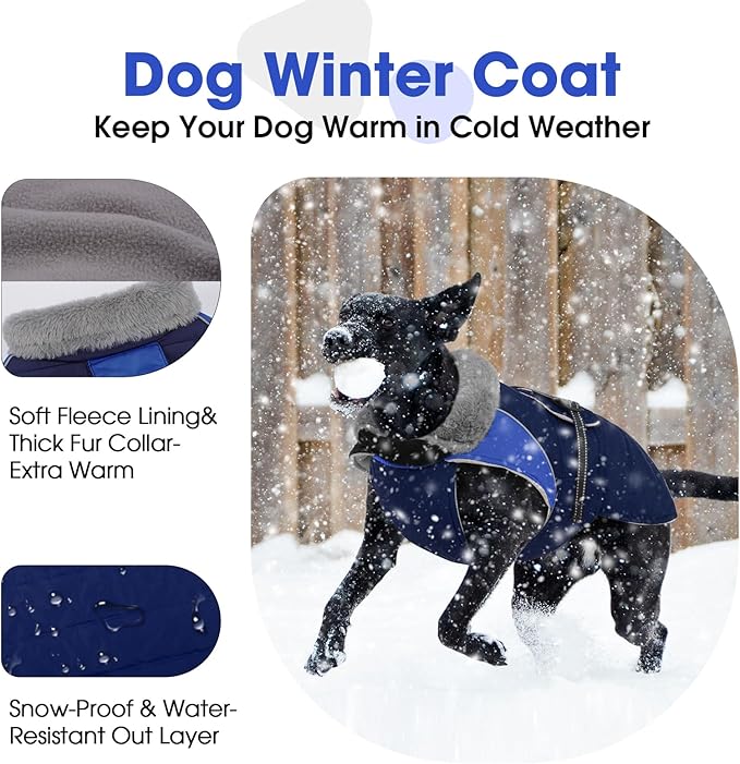 Nanaki Small Dog Coats for Winter Waterproof, Warm Fleece Lining Dog Jacket with Leash Hole, Reflective Adjustable Cold Weather Puppy Jacket Vest, Easy On Pet Snow Jacket Suit Male Female, Blue S