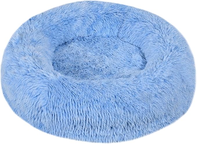 Calming Donut Pet Bed for Cats and Small Dogs, Washable Anti-Anxiety Round Bed with Non-Slip Bottom, [23.62 x 23.62 x 5.9 Inch] Plush Dog Cat Bed for Small Medium Pets(Blue)