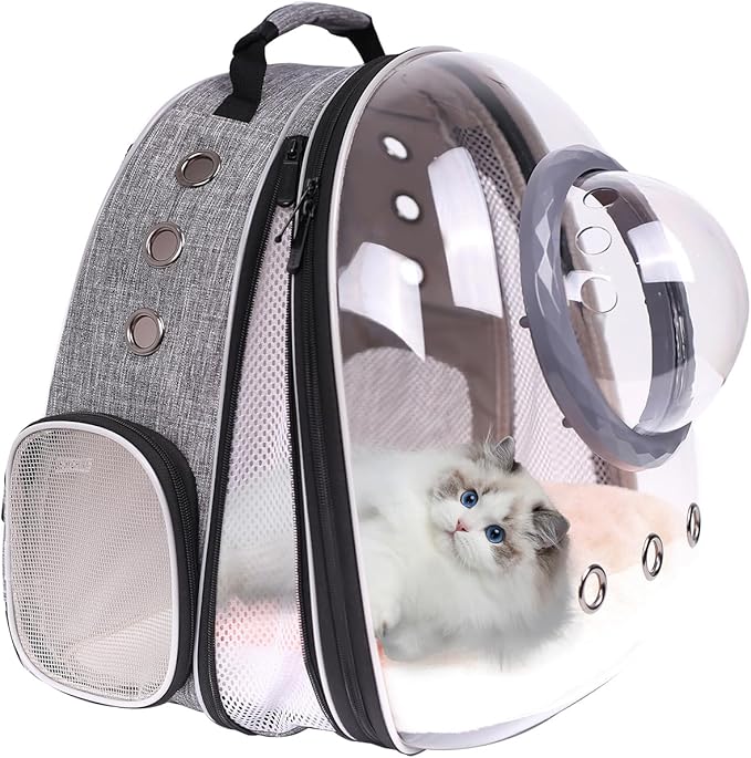 Front Extension Cat Backpack Carrier, Pet Travel Backpack for Kitten and Small Dogs, Clear Bubble Window Space Capsule Astronaut Liked Portable Vet Visit Book Bag Airline Approved