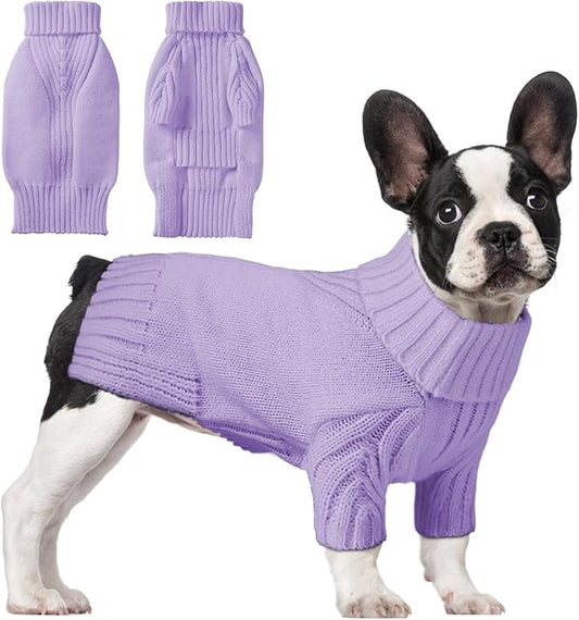 Dog Sweaters for Small Medium Large Dogs Girl, Classic Turtleneck Pet Sweater for Dogs, Thermal Doggy Winter Coat, Warm Dog Shirt Outfits, Double Knitting Collar for Outdoor Playing (Light Purple, S)