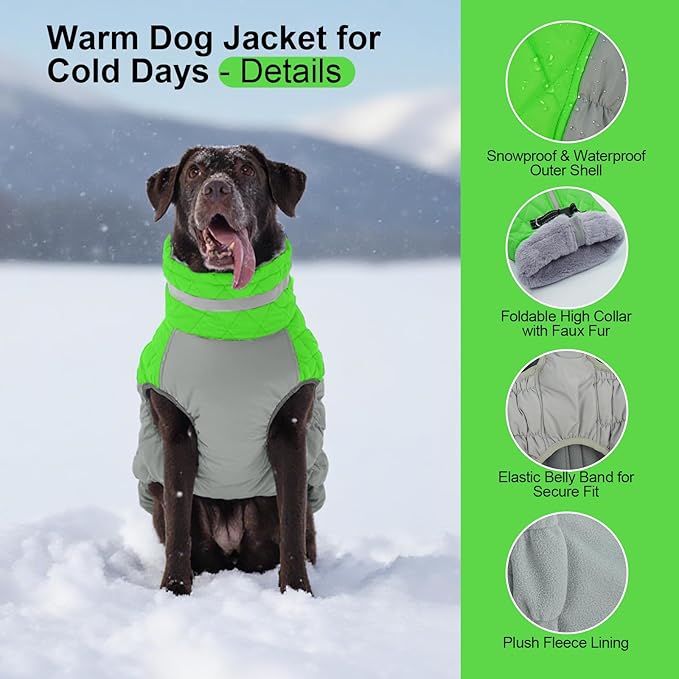 Warm Dog Coats for Large Dogs, Waterproof Dog Jacket with Harness Built in, Zipper Clousure, Fleece Lining, Turtleneck, for Cold Weather, Snowsuit for German Shepherd, Weimaraner, Labrado XXXL