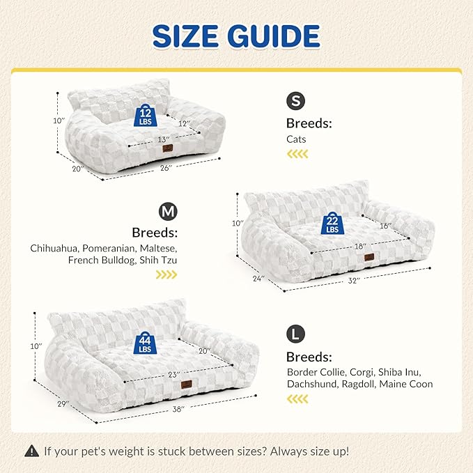 Cat Bed Cats Couch for Puppy and Kitten, Fluffy Pet Couch Small Dog Sofa Bed, Supportive Cat Sofa for Indoor Cats, Washable Cover & Non-Slip, 26 inch, White