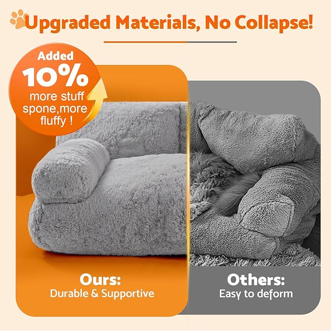 Gimars Upgrade Large Cat Bed for Indoor Cats -Added 10% More Stuff Sponge, Orthopedic Pet Couch Beds with Bolstered Edges, Fluffy Washable & Removable Cover, Anti Slip Base, Grey