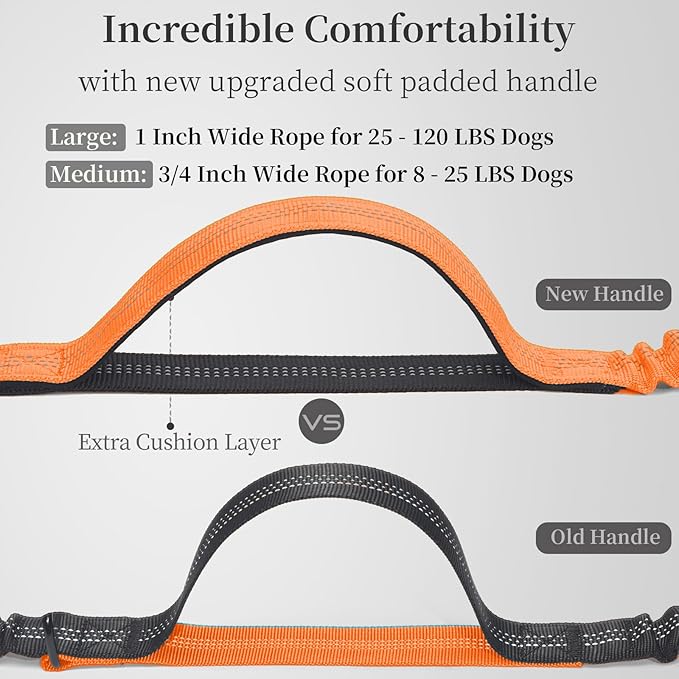 iYoShop Hands Free Dog Leash with Zipper Pouch, Dual Padded Handles and Durable Bungee for Walking, Jogging and Running Your Dog (Large, 25-120 lbs, Orange)