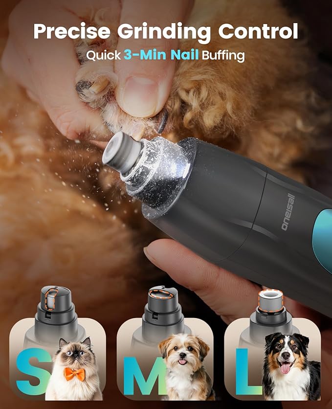 oneisall Quiet Dog Clippers for Grooming LED Light, Cordless Dog Grooming Kit 4 in 1, 2000mAh Pet Clippers Paw Trimmer Nail Grinder for Paw, Nail, Face, Ears, Legs, Body
