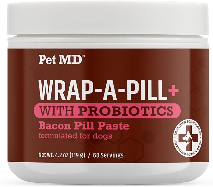 Pet MD Wrap-A-Pill with Dog Probiotics - Pill Wrap for Dogs Medicine - Easy-to-Use Paste to Hide Capsules, Create Pockets and Treats for Dogs - Bacon (4.2oz)