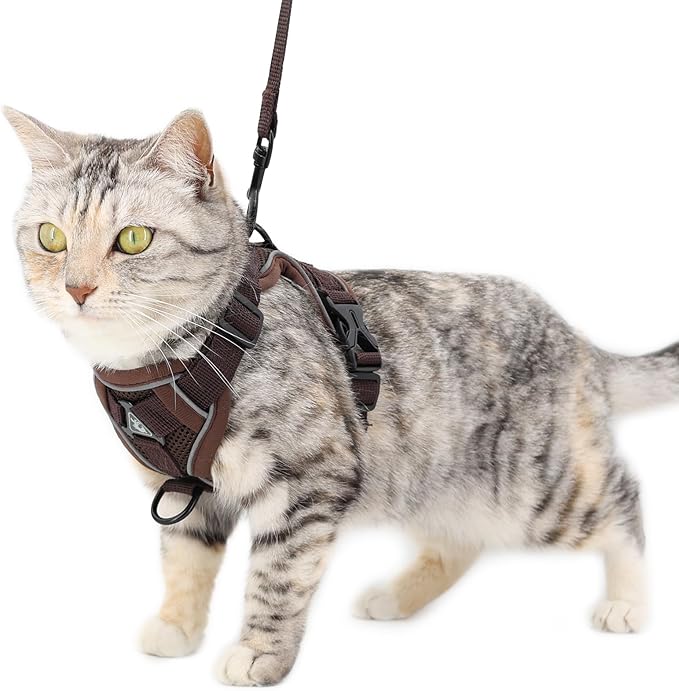 Cat Harness and Leash Set Escape Proof Tactical Small Kitten Harness Emotional Support Cat Vest, Brown, S