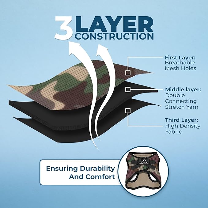 Voyager Step-in Air All Weather Mesh Harness and Reflective Dog 5 ft Leash Combo with Neoprene Handle, for Small, Medium and Large Breed Puppies by Best Pet Supplies - Army/Black Trim, XXX-Small