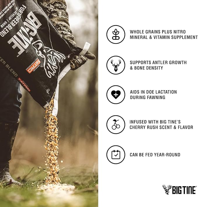 Big Tine Fortified Deer Blend, Cherry Rush Flavor, 10 lbs Bag, Supports Antler Growth, Long Lasting Scent, Packed with Vitamins and Minerals