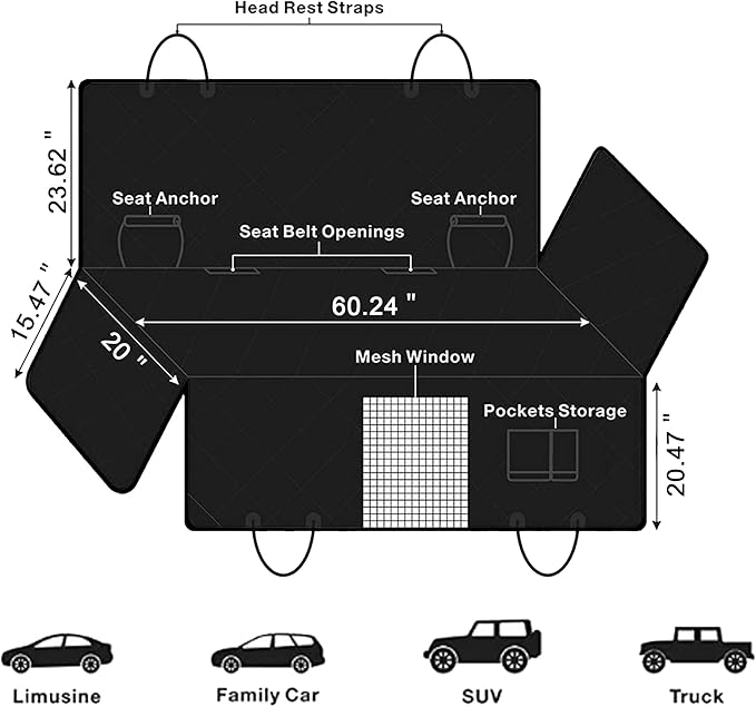 Femuar Dog Car Seat Cover, Waterproof Nonslip Pet Seat Cover for Back Seat with Storage Pockets Mesh Visual Window, Scratch Proof Pet Dog Seat Cover Hammock for Cars Trucks and SUVs, XL-Orange