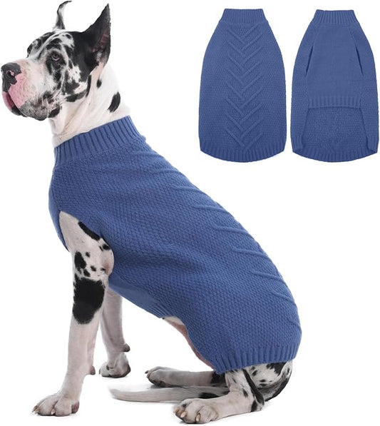 IECOii Great Dane Sweater,5XL Dog Sweater for Extra Large Dogs Breed,XXXXXL Dog Sweaters Christmas Outfit,Thick Warm Dog Winter Sweater for Male Female Dogs,Pullover Big Dog Sweater,Blue-5XL