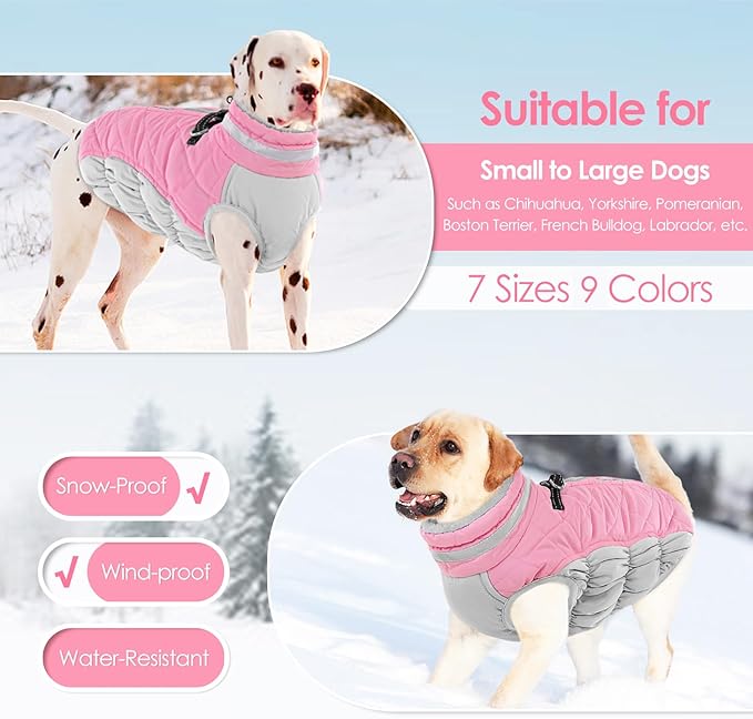 AOFITEE Dog Coat, Warm Dog Jackets for Small Dogs, Dogs Winter Coat with Harness Built in, Reflective Pet Winter Jacket, Waterproof Windproof Puppy Puffer Jacket Fleece Vest, Pink XS