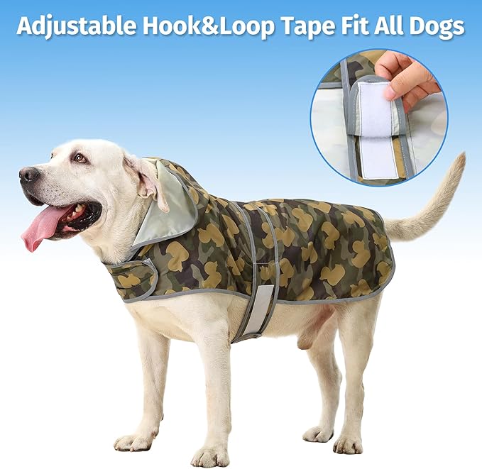 Dog Rain Coat for Large Dogs Waterproof Hooded Rain Jacket with Reflective Strips Leash Hole & Poncho Adjustable Fit (CamoDuck,XL)