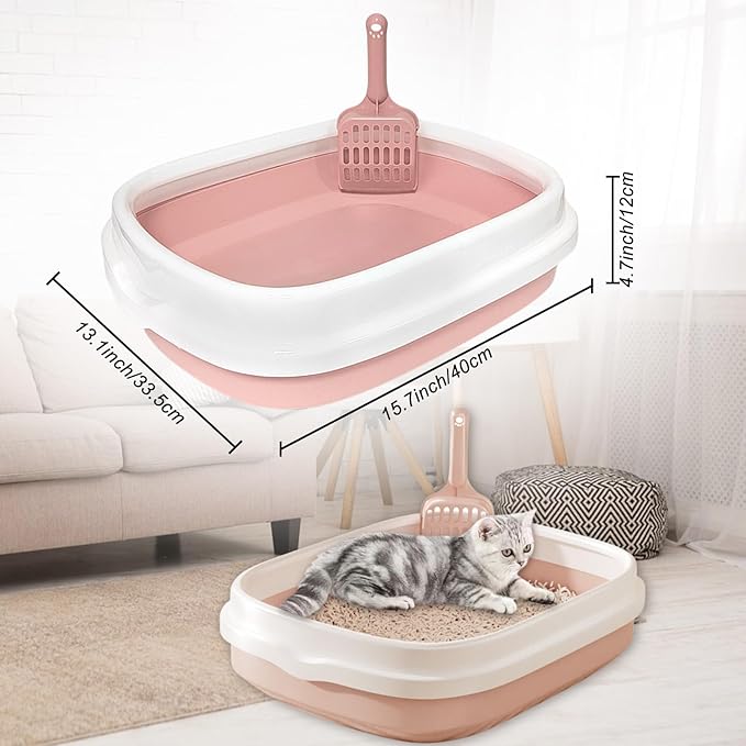 Kitten Starter Kit, 15-Piece Cat Essentials Set Includes Litter Box, Toys, Collars, Scratch Pad, Nail File, Automatic Feed Bowls, Grooming Gloves (Pink)