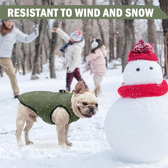 SCENEREAL Winter Dog Vest Coat with Harness Built In, Warm Puppy Jacket for Small Medium Dogs, Cold Weather Coat with Zipper, Fleece Puffer Vest Windproof Snow Clothes