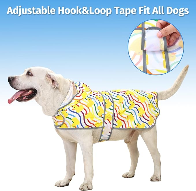 Dog Rain Coat for Large Dogs Waterproof Hooded Rain Jacket with Reflective Strips Leash Hole & Poncho Adjustable Fit (Rainbow,XL)