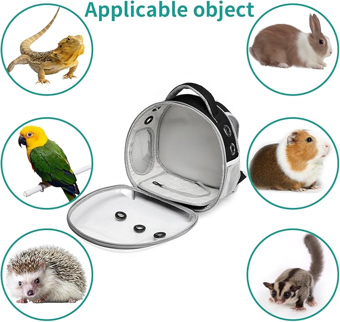 Portable Travel pet Backpack Carrier Hamster Bag Guinea Pig Bird Small Dog cat Turtle Carrier Rabbit Cage Squirrel Bearded Dragon Breathable Hangbag (Black)