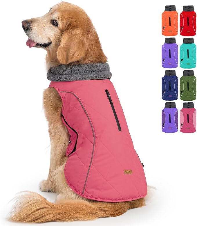 EMUST Dog Jackets for Winter, Cold Weather Coats for Dogs, Soft Winter Jackets for Medium Large Dogs, Pink, L