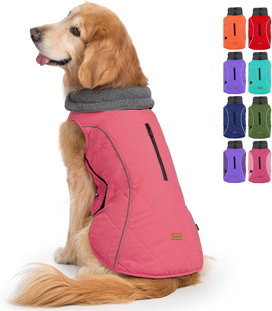 EMUST Dog Jackets for Winter, Cold Weather Coats for Dogs, Soft Winter Jackets for Medium Large Dogs, Pink, L