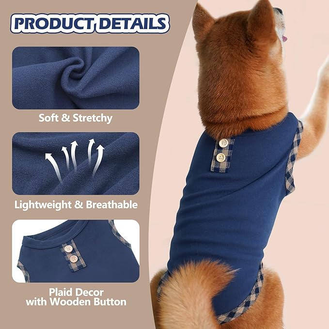 KYEESE 2Pack Dog Shirt Pullover Sweatshirt Stretchy Vest Soft T-Shirt Fleece Coats Lightweight Clothes Sweater for Small Dogs, Navyblue+Green, Large
