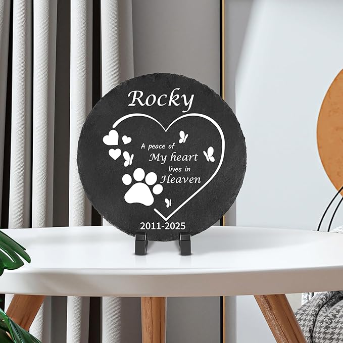 Ships Next Day Personalized Pet Memorial Stone for Loss of Dog Cat, Custom Photo Name Memory Headstone Garden Grave Marker Bereavement Sympathy Gift