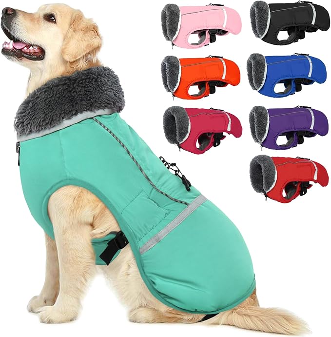 QBLEEV Warm Dog Coat Reflective Dog Jacket, Waterproof Dog Winter Coat Turtleneck Dog Clothes for Cold Weather, Thick Fleece Dog Snowsuit Christmas Dog Vest Pet Apparel for Small Medium Large Dogs M
