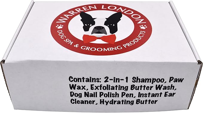 Warren London Pawdicure Gift Box for Dogs – 8-Piece Luxury Paw Spa Set w/Paw Sani Scrub, Fizz Soak, Grapeseed Oil, Hydrating Butter Balm, Paw Defense Wax, Nail File & 2 Quick-Dry Nail Polish Pens