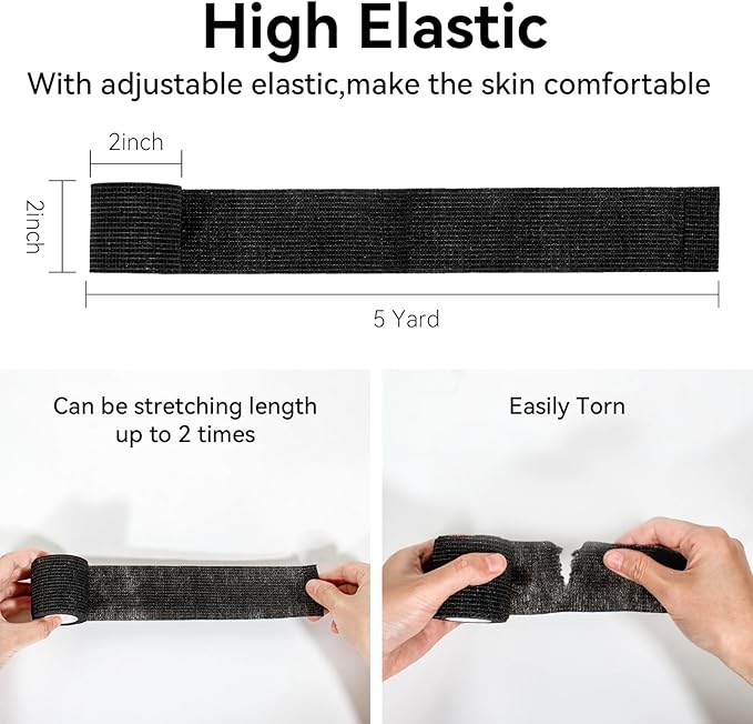 Self Adhesive Bandage Wrap,Bandage Tape,Medical Tape,Vet Tape,Athletic Tape Gauze,for First Aid,Sports, Wrist, Ankle (Black, 2inch*8rolls)