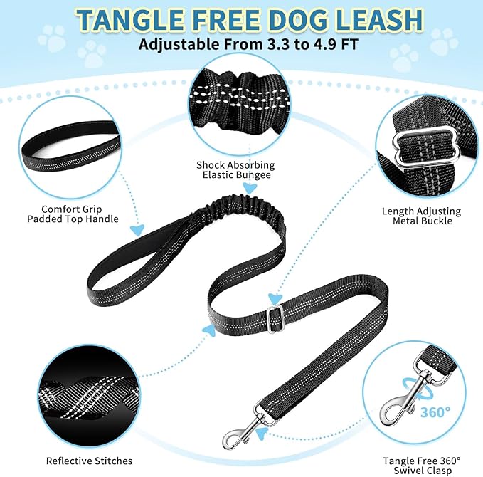 SlowTon No Pull Small Dog Harness and Leash Set, Puppy Soft Vest Harness Neck & Chest Adjustable, Reflective Lightweight Harness & Anti-Twist Pet Lead Combo for Small Medium Dogs (Black, XS)