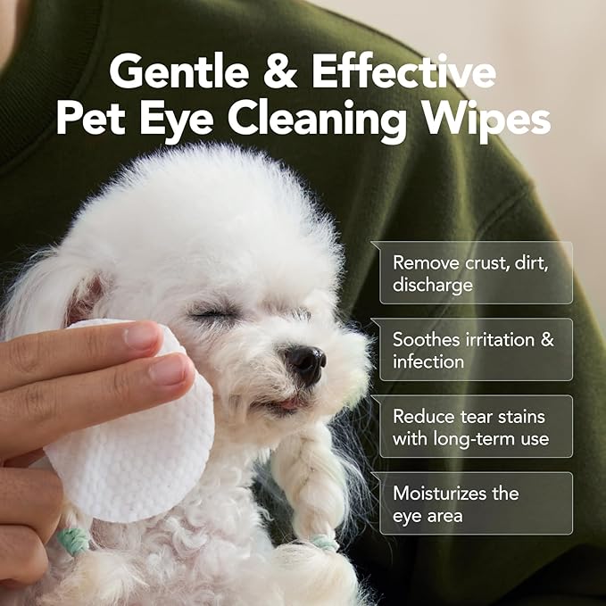 Dog Eye Wipes, Gentle Eye Wipes for Dogs & Cats, Pet Eye Cleaner Wash Removes Discharge, Crust, Debris, and Gunk (200, Unscent)