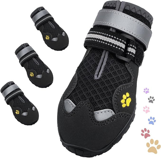 Dog Shoes for Large Medium Small Dog, Mesh Breathable Dog Shoes for Hot Pavement, Anti-Slip Dogs Boots Paw Protectors with Reflective for Outdoor Walking Indoor Hardfloors (Size 4)