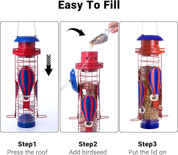 Metal Squirrel Proof Bird Feeders for Outdoors Hanging Large Tube Mesh Anti Squirrels Seed Waterproof Cardinals Feeder, Gifts for Bird Lovers, Backyard Decoration