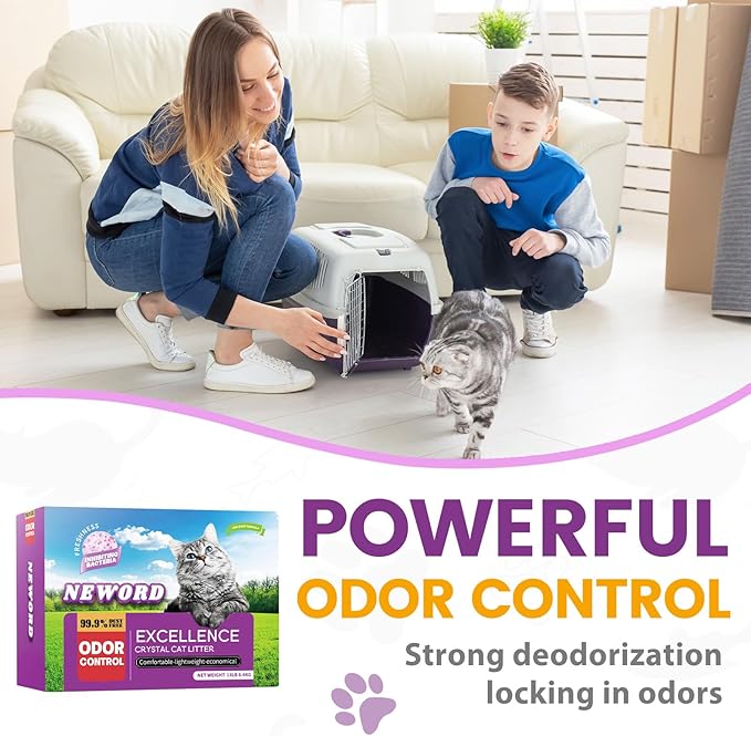 NEWORD Crystals Cat Litter Lightly Scented Litter Superior Odor Control 7 lbs Total Soft-On-Paws Low Tracking Dust-Free Purple Silica Gel, Lavender