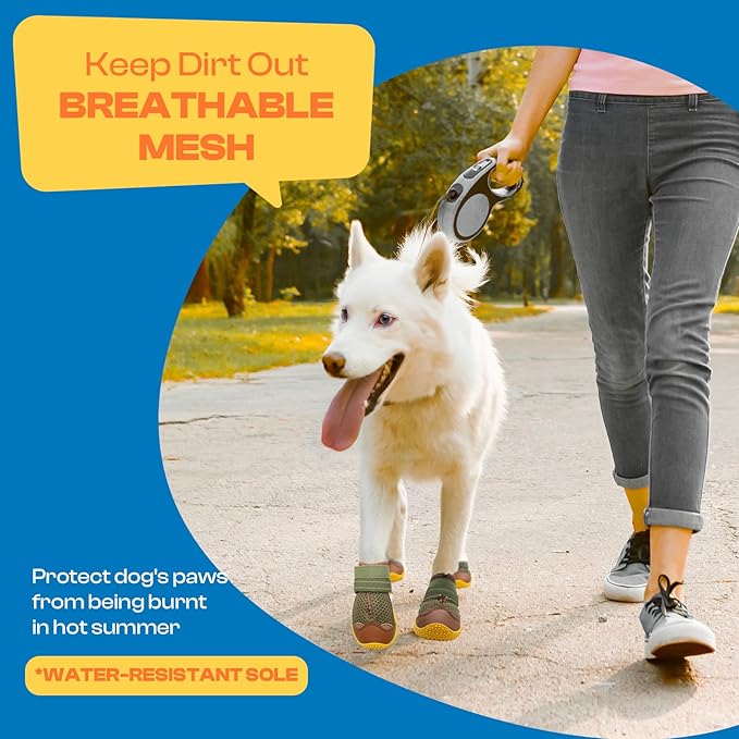 Dog Shoes for Large Dogs, Medium Dog Boots & Paw Protectors for Hardwood Floors, Outdoor Dog Booties for Hot Pavement Winter Snow Hiking, Breathable Dog Shoes with Reflective Strips Size 6