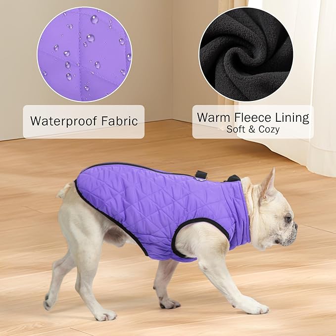 SCENEREAL Warm Dog Jacket - Winter Coat with Harness, Waterproof, Fleece Puffer Vest Windproof Snow Clothes for Small to Medium Dogs