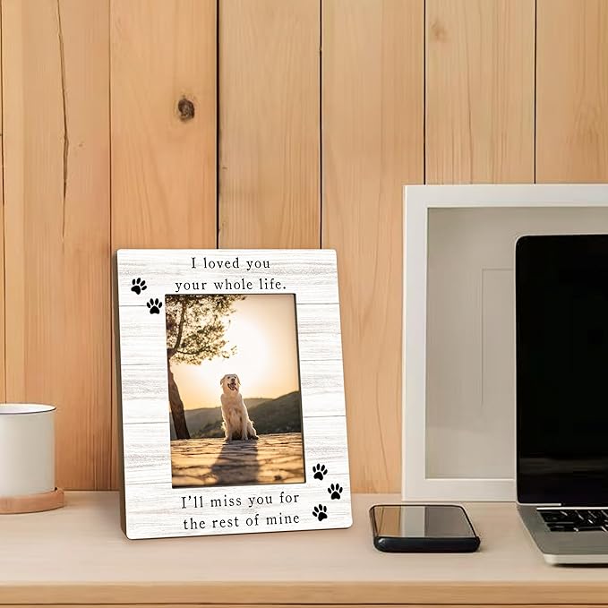 Dog Memorial Picture Frame 5x7, Memorial Pet Photo Frame, Pet Memorial Gifts for Dogs Cats, I'll Miss You Loss of Dog Sympathy Gift Wooden Picture Photo Frames for Desk Home Room Decor