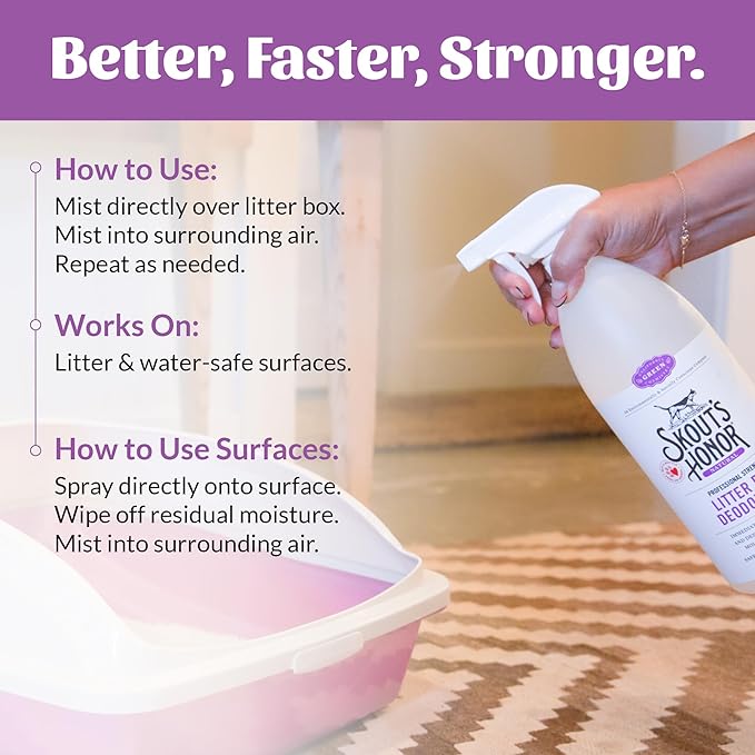 SKOUT'S HONOR Cat Litter Box Deodorizer Spray - Professional Strength, Instantly Breaks Down and Destroys Offensive Odors, Effectively Neutralizes Feline Pheromones, Eco-Friendly, Cruelty-Free, 35 oz