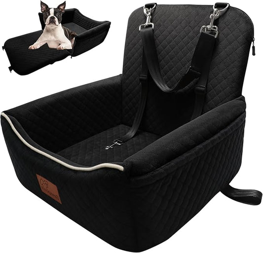 Dog Car Seat Bed 2 in 1 for Small/Medium Dogs up to 35 lbs,Adjustable Safety Leashes,Memory Foam with Soft Fabric Pets Travel Car Bed,Easily Installed in Front and Back seat,Removable and Washable.