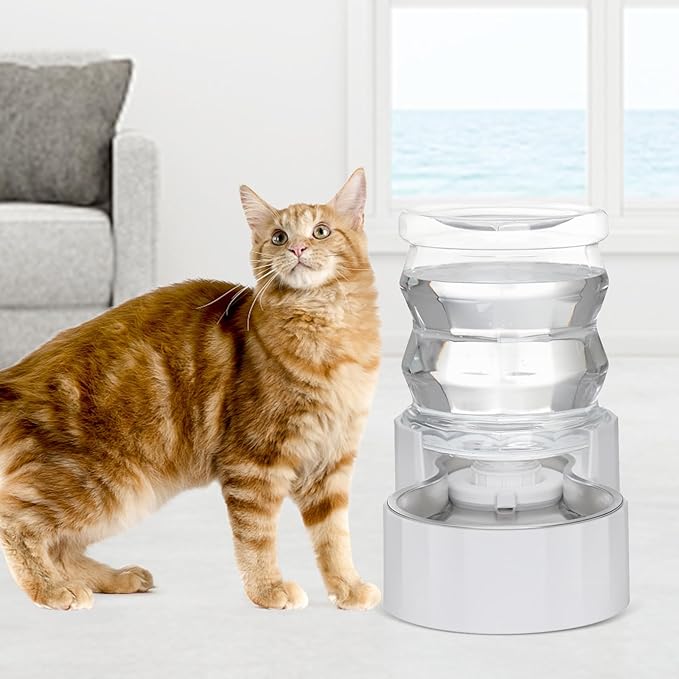 RIZZARI Pet Water Bowl Dispenser: 4L Automatic Stainless Steel Gravity Feeder - Large Capacity for 8-20 LB Cats and Dogs with Joint Spine Pain - for Kitchen Bedroom