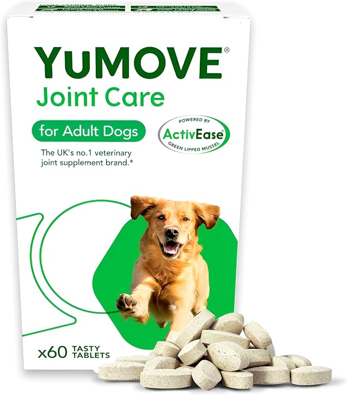 YuMOVE Hip & Joint Supplement for Dogs with Glucosamine, Hyaluronic Acid, Green Lipped Mussel & Omega 3 Joint Supplement - Regular and Advanced Strength (60ct, Chewable Tablets)