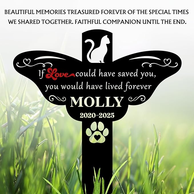 Custom Cat Grave Markers Outdoor | Personalized Pet Grave Markers| Memorial Headstone for Cat with Photo | Thoughtful Remembrance Decor for Pets Graves (Nes-gm-09)