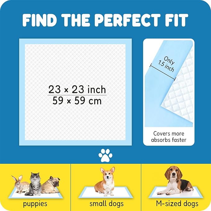 MoMoCo Puppy Pads 23"x23", 100 Count – Super Absorbent, Leak-Proof Potty Pads for Small Dogs & Puppies, Quick-Dry & Disposable